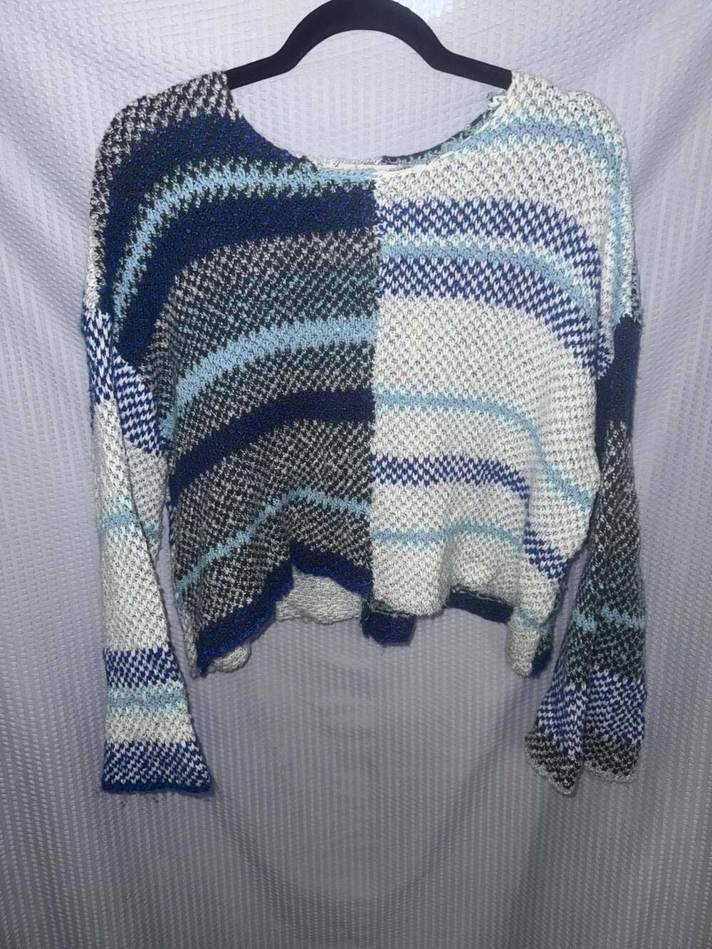 Sincerely Jules Colorblock Striped Cropped Knit Pullover Sweater Size S Blue
